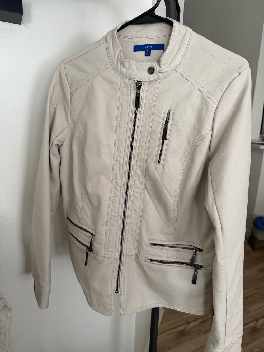 Apt. 9 Light Cream Leather Zip Jacket